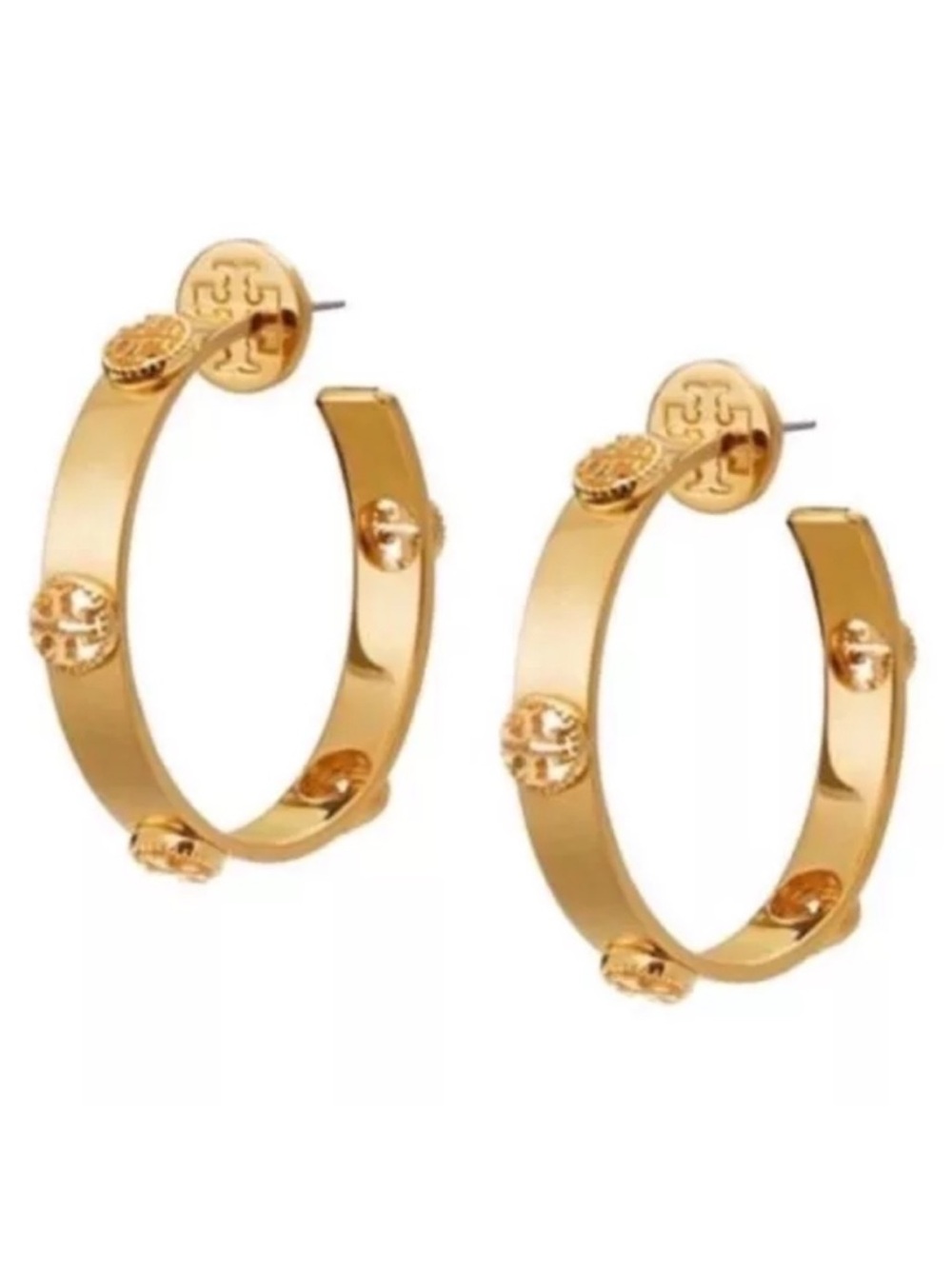 ❌SALE❌PRICE DROP ❌NWT TORI BURCH GOLD MILGRAIN LOGO HOOP EARINGS.